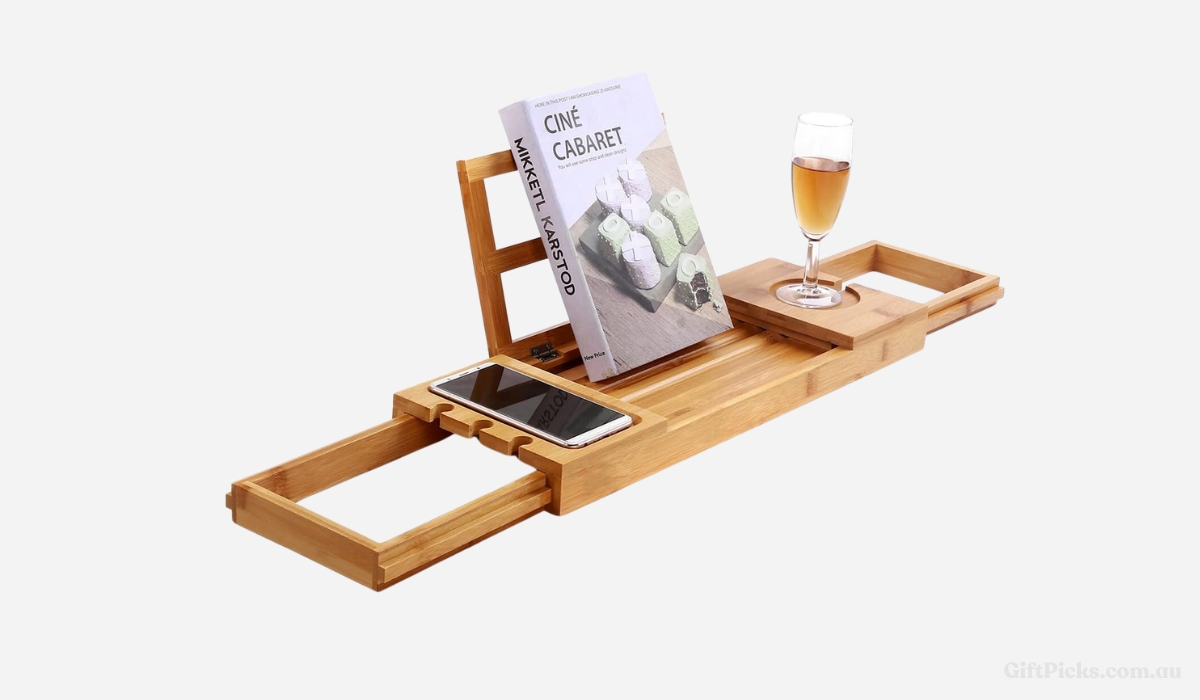The bath caddy is perfect for reading in the bath